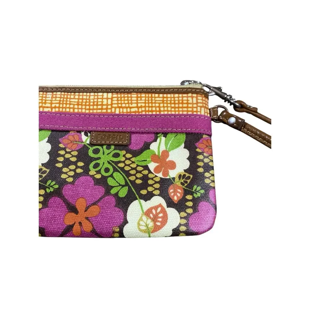 Y2K Fossil Floral Leather Trim Wristlet